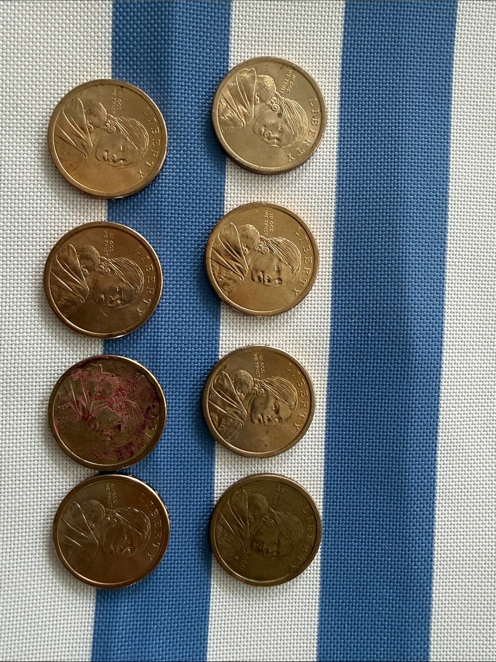 Set of 8 U.S. dollar coins - Copper Tone Coins